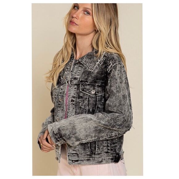 CORDUROY Relaxed Fit Studded Jacket in Stone Black - Picture 10 of 16